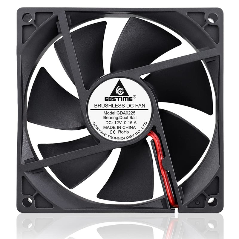 GDSTIME 2 Pack 92mm x 92mm x 25mm 12V Dual Ball Bearings DC Brushless Cooling Fan 2Pin - Image 2